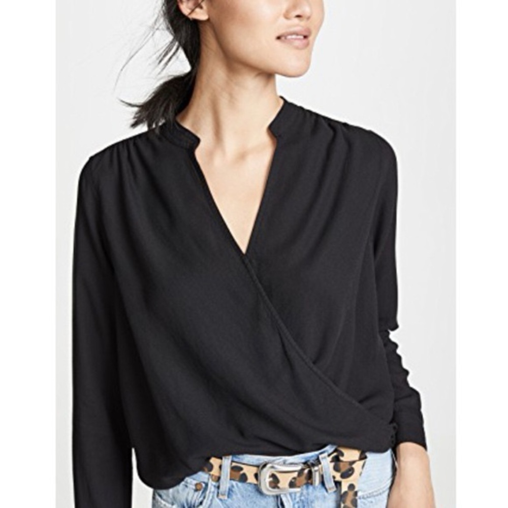 NWT Splendid Hi-Low Surplice Blouse Black